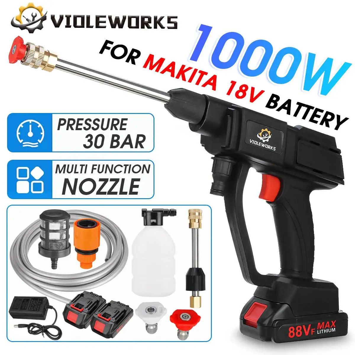 

Беспроводной водяной пистолет-распылитель для мойки высокого давления Makita, 10000 мАч