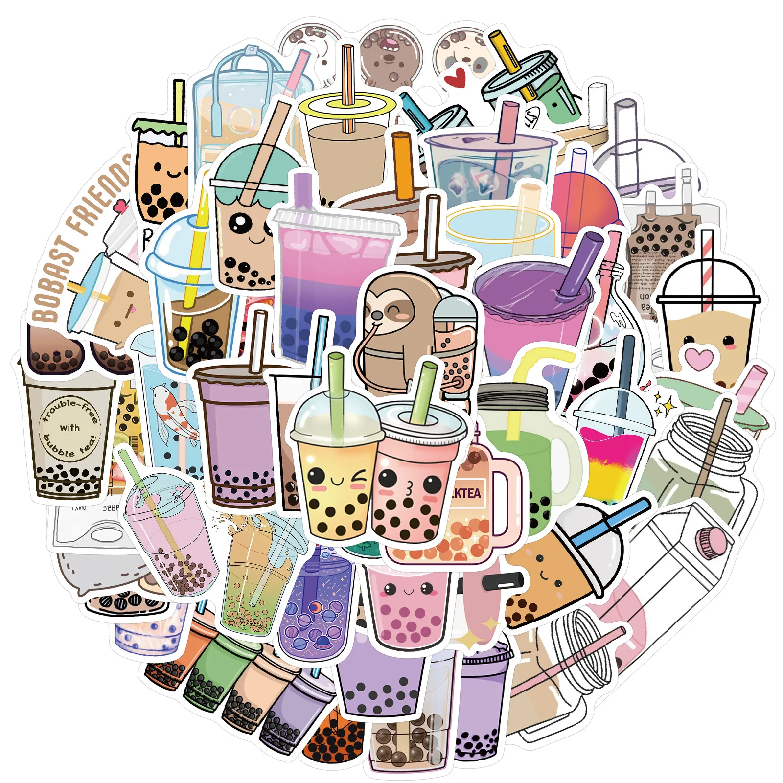 

50Pcs/Pack Summer Cute Flavored Drink Stickers PVC Kawaii Cartoon Beverage Decal sticker For Girl DIY Laptop Water Bottle