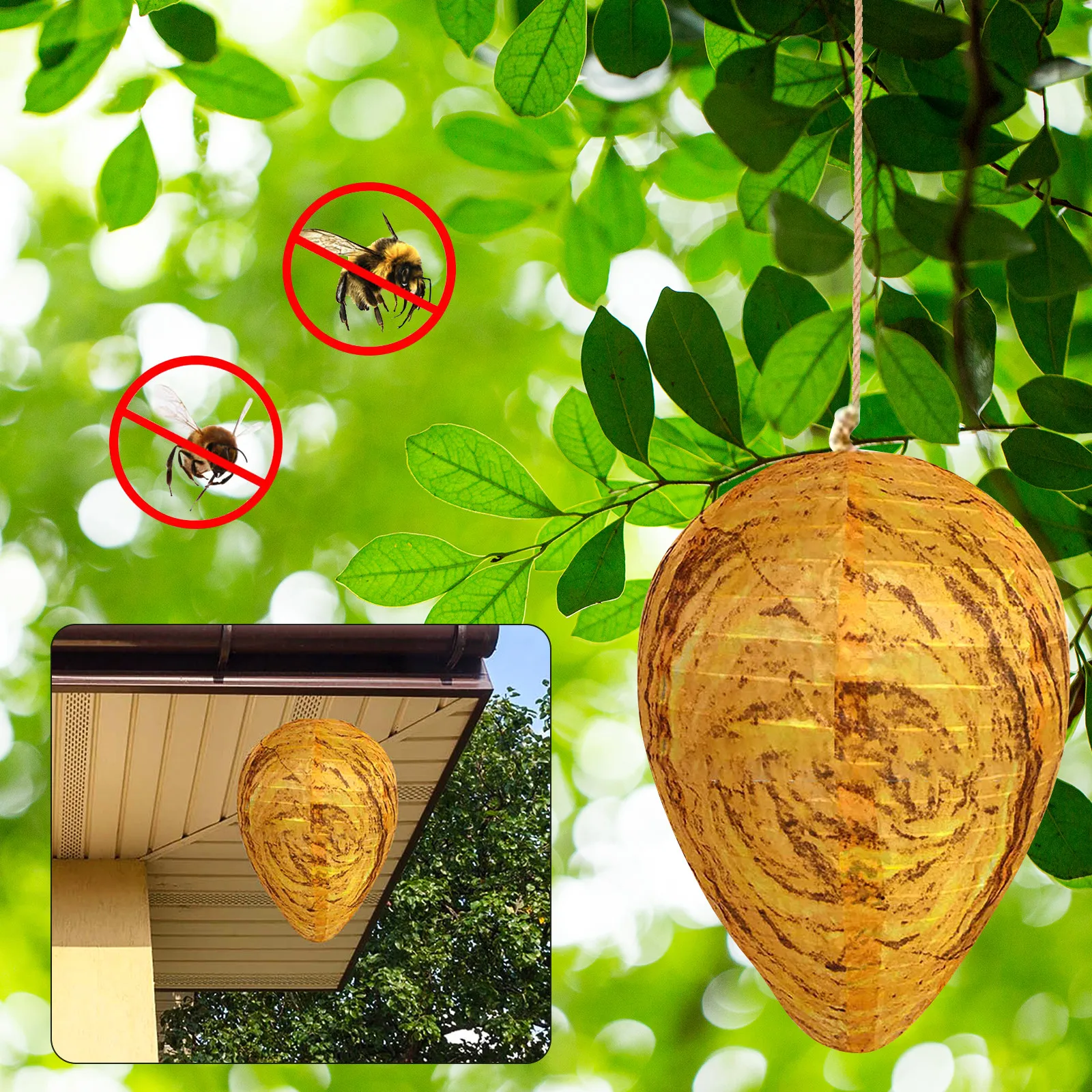 2pcs Wasp Nest Decoy Fake Wasp Nest Non-Toxic Wasp Deterrent Repellent Effective Pest Control Natural Non-Toxic for Wasps Hornet