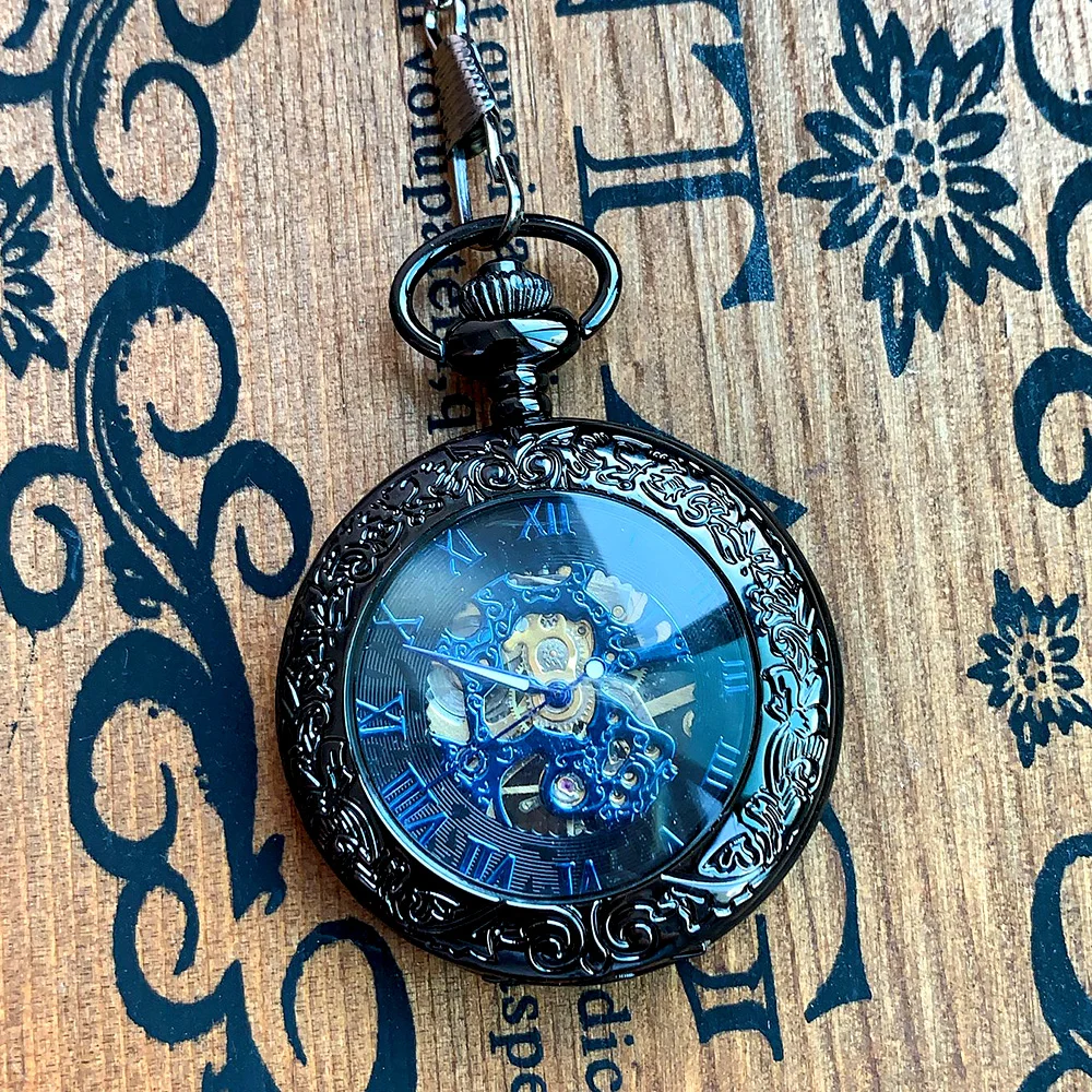 8943 креативные Механические карманные часы с голубыми римскими цифрами и