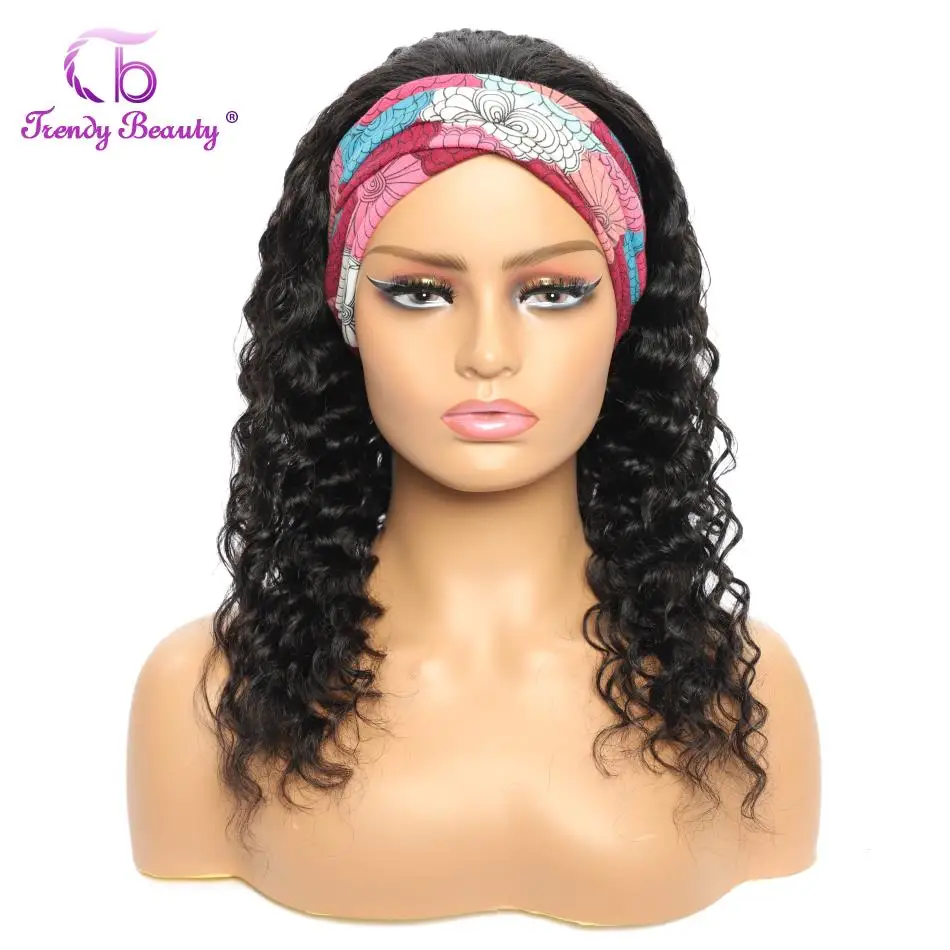 Perucas de Cabelo Perucas com Faixa de Cabeça Onda Profunda Bandana Peruca Brasileira Humano Máquina Feita Remy Cor Natural Cabelo 180 Densidade