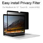 Фильтр конфиденциальности, простая установка, защитная пленка для экрана, для MacBook Air 2018, 2019, 13,3 дюйма, с Touch ID, модель A1932