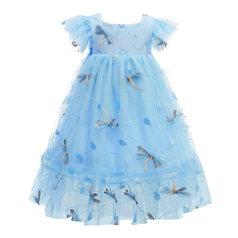 

Kids Dresses for Children Dragonfly Embroidered Flying Sleeve Princess Dress Tutu Girls