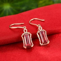black angel 18k rose gold luxury red tourmaline colorful gemstones rectangle drop earrings for women wedding jewelry gifts