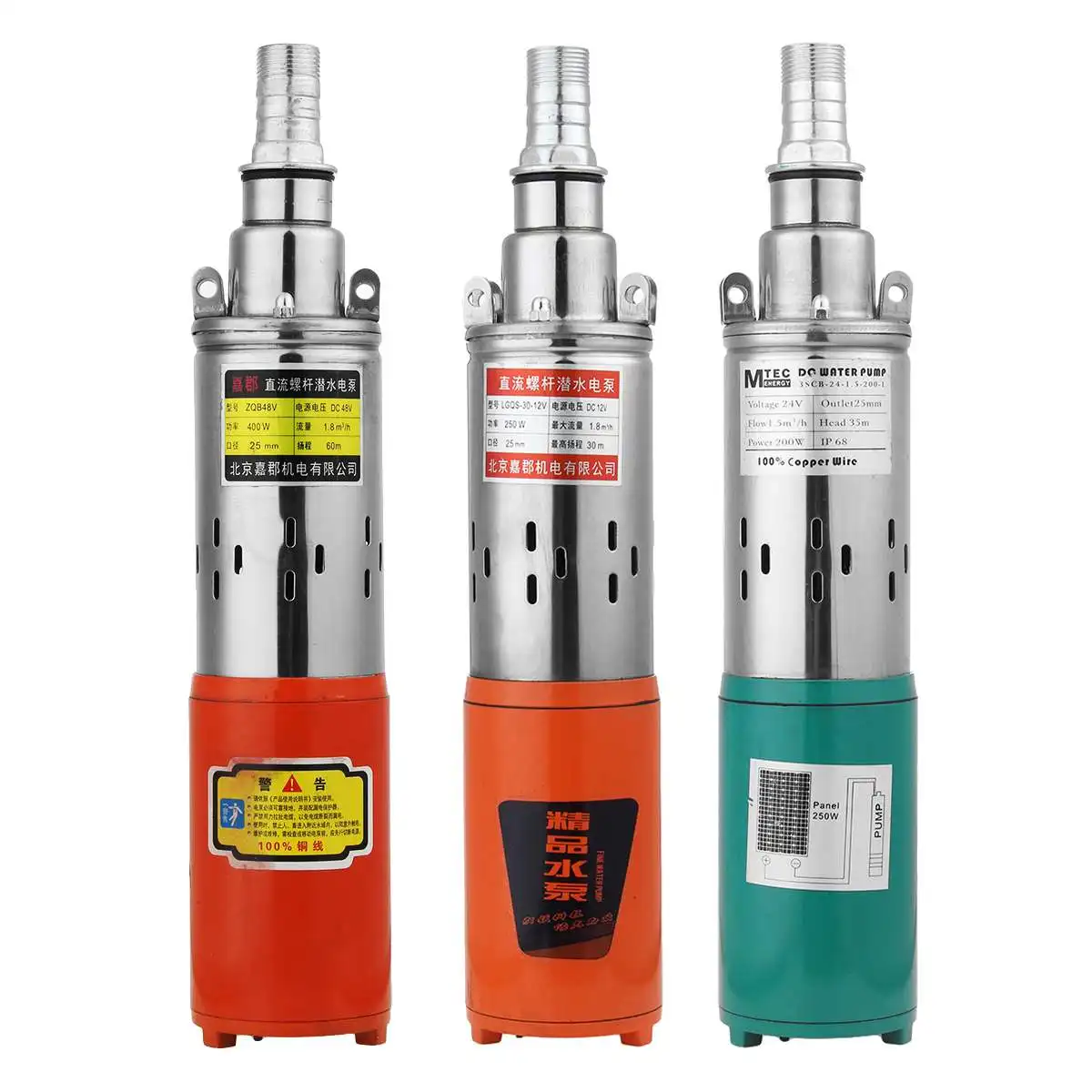 400W 12V/24V/48V штанговый скважинный насос с высоким подъемом 80 м 1800L/H DC винтовой