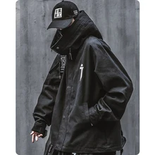 Spring trend functional wind high collar coat loose hooded work jacket Men's clothes Harajuku Hiphop Safari Style outer garment