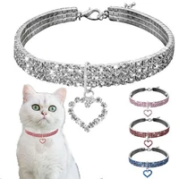 pet necklace heart shaped adjustable cat and dog supplies with elastic three rows of diamonds luxury diamond high end pet colla