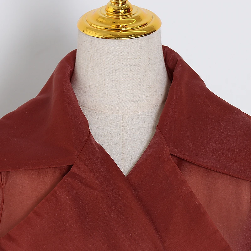 Женская блузка с отворотом TWOTWINSTYLE сетчатая рукавами-фонариками и бантом