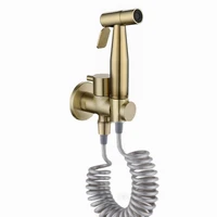 brushed gold bidet sprayer solid brass valve handheld toilet douche kit stainless steel shattaf shower head faucet tap
