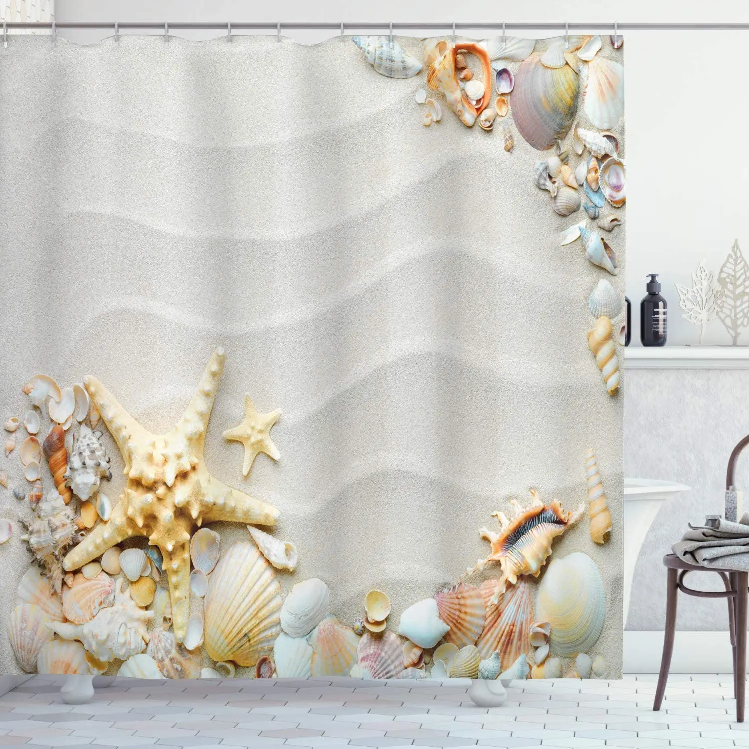 

Starfish Shower Curtain Cloth Fabric Bathroom Decor Set with Hooks Multicolor
