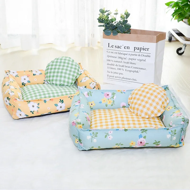 

Pastoral Flower Cotton Printed Pet Puppy Sofa Soft And Warm Cat Bed House Cat Cushion For All Seasons Legowisko Dla Psa Perros