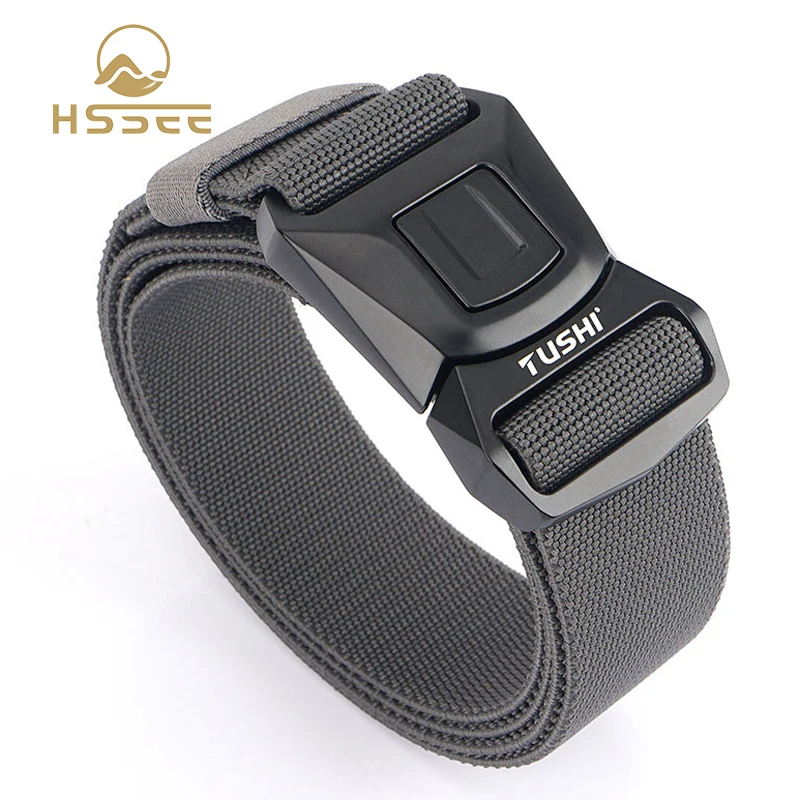 HSSEE Official Authentic 2020 Men's Elastic Tactical Belt Rust-proof Tough Metal Buckle Quick Release Military Army Stretch Belt