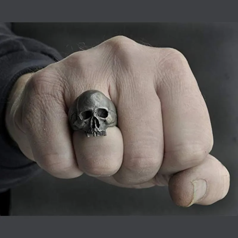 Vintage Men's Punk Skeleton ring Gothic Ghost Head Skull Ring Hip-Hop Horror Locomotive Rock Biker Jewelry | Украшения и
