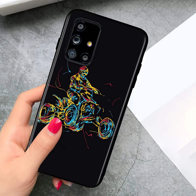 

Art cartoon motorcycle for Samsung A91 A81 A71 A72 A52 A51 UW A42 A41 A32 A31 A21 A12 A02S A11 Black Phone Case