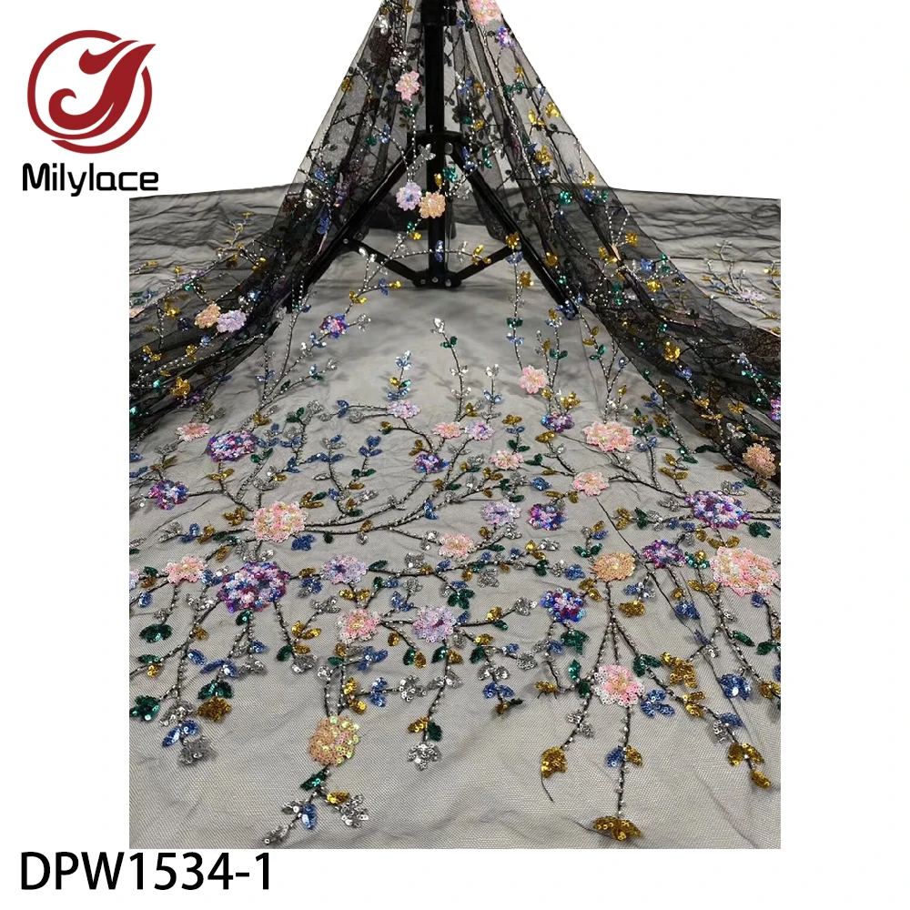 

Milylace новейшие африканские блестки кружевные ткани с бусинами высокое качество французская сетчатая кружевная ткань для нигерийского свад...