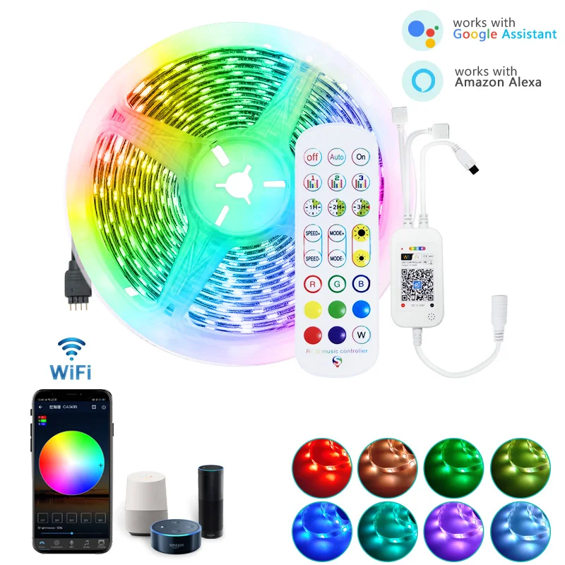 

Цветная (RGB) Светодиодные ленты светильник 5050 2835 гибкие светодиодные ленты неоновая лента Светодиодные ленты RGB 5, 10 м, 15 м, 20 м + Wi-Fi контроллер ...