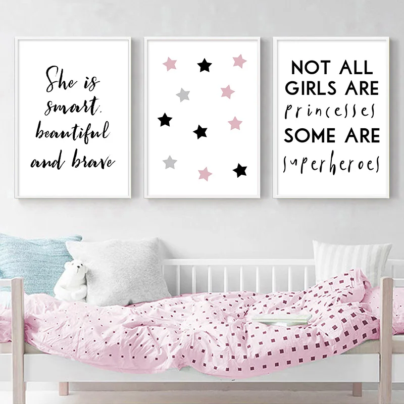 

Black White Simple Wall Poster Nursery Quotes Canvas Art Print Minimalist Painting Nordic Kids Baby Girl Room Decoration Picture