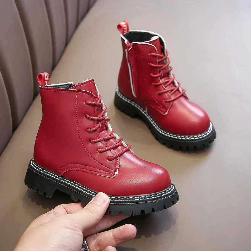 Модные зимние детские теплые школьные ботинки для девочек водонепроницаемые