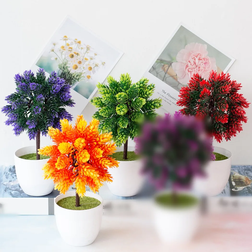 

Plant Artificial Flower Pot Sunset/Green/Red/Blue Bonsai Cypress Houseplant
