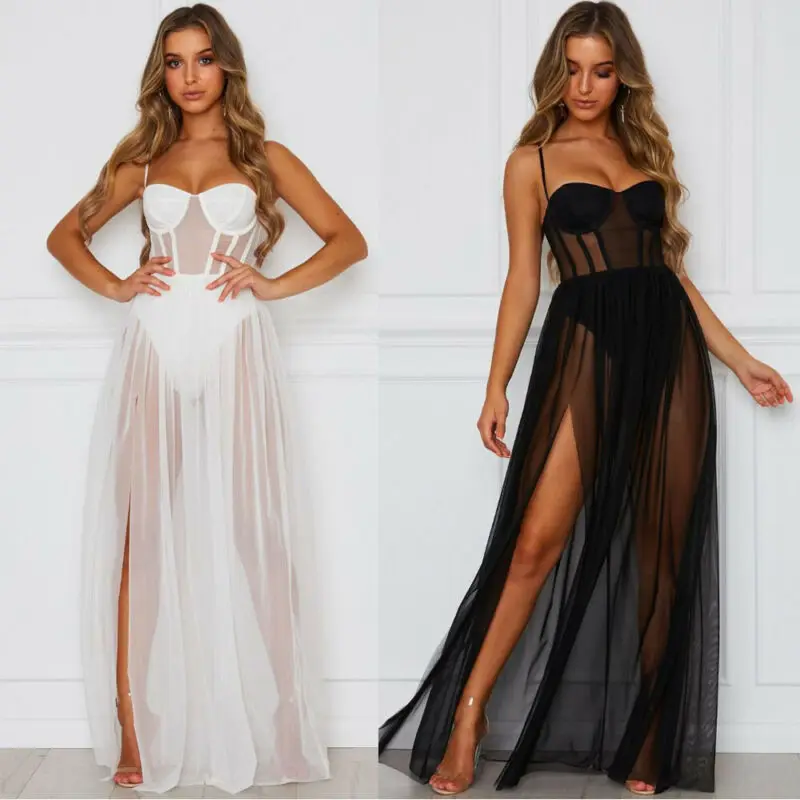 

Women's Mesh Sexy Bodycon Sleeveless Evening Party Cocktail Long Beach Dress