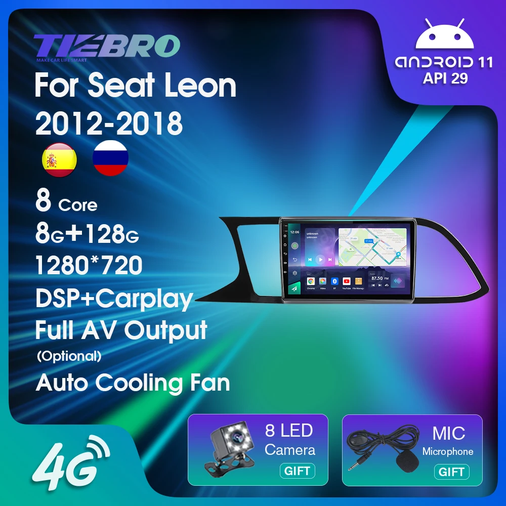 

TIEBRO 8G+128G Car Radio For Seat Leon 2012-2018 2Din Android11 Stereo Receiver GPS Navigation Auto Radio Car Multimedia Player