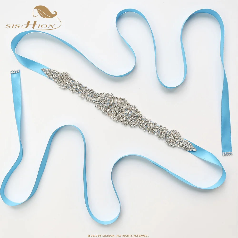 

SISHION Silver Rhinestones Bridal Belt Bow Ribbons Wedding Belt Sash For Bridal Bridesmaids Dresses QY0740
