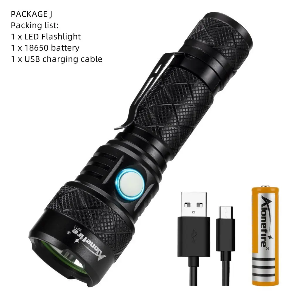 PACKAGE J Alonefire X011 SST40 светодиодный фонарик перезаряжаемый 4-Mode Linterna фонарь для кемпинга на 18650 батареях - Испускаемый цвет: PACKAGE J