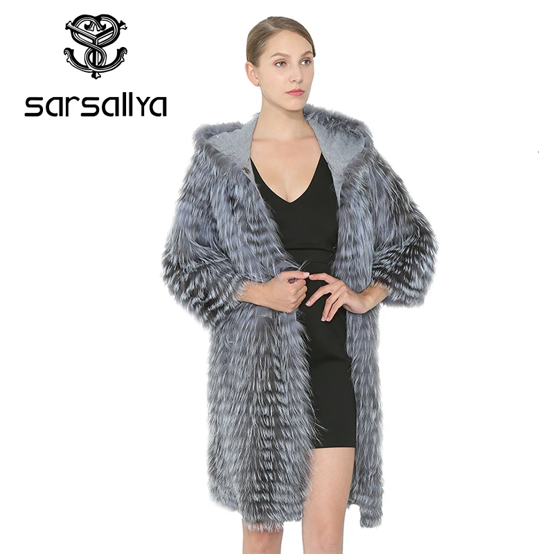 SARSALLYA женщин реального Silver Fox Шубы из натурального меха лисы Женщины куртка