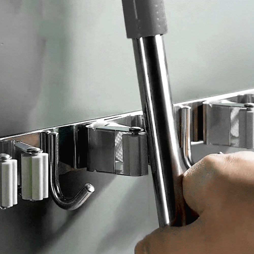 

1pc Mop Broom Holder Hooks Stainless Steel Mop Organizer Holder For Home Laundry Bathroom Kitchen Garage Garden