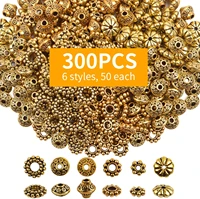 300 pieces metal antique gold spacer beads bead cap ends tibetan beads craft loose beads jewelry for jewelry making 6 styles