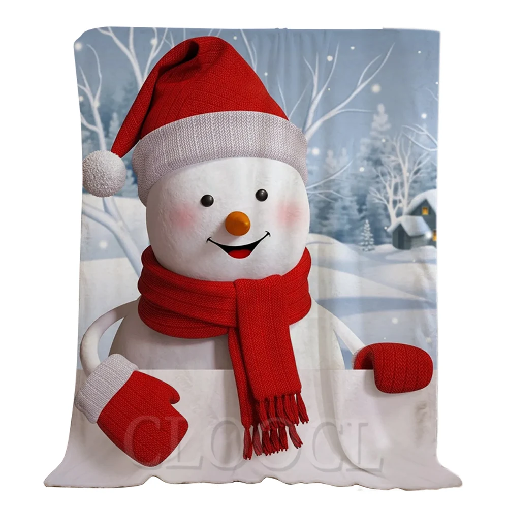 

CLOOCL Christmas Flannel Blankets Cartoon Snowman Merry Christmas Blanket Keep Warm Plush Quilts Gift For Kids