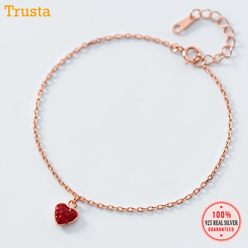 Женский браслет из серебра 100% пробы с красным сердцем и розой|Гибкие жесткие
