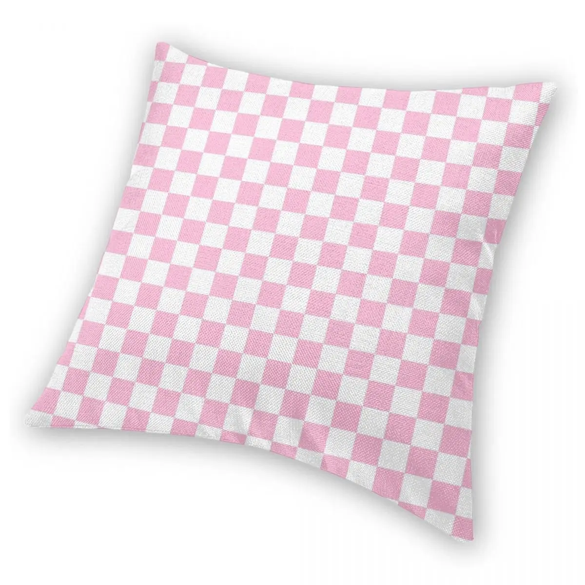 Квадратный чехол для подушки в шахматную клетку из белого хлопка ярко-розового
