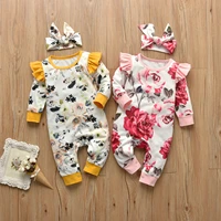 2022 hs cute baby girls casual floral romper infant toddler long sleeve jumpsuit and hat newborn baby clothes spring autumn