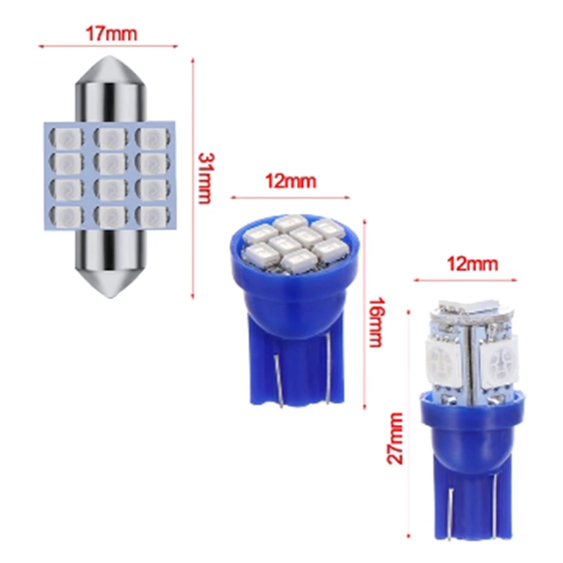 

13pcs/set Car LED White And Blue Replacement Bulb Kit Car Interior Reading Light Dome And License Plate Light Tail Light