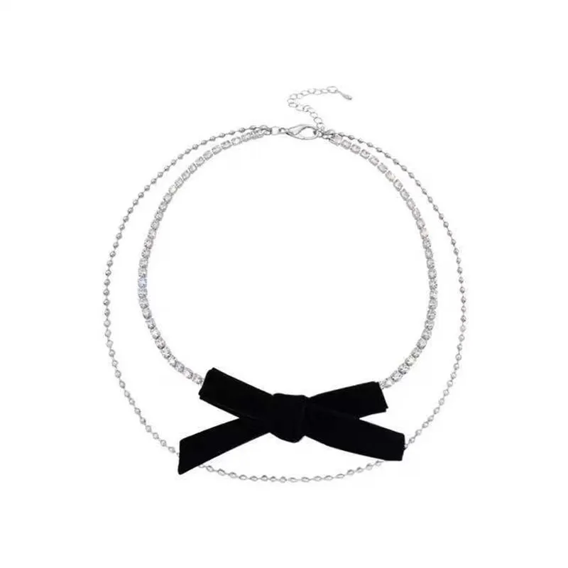 

Yangliujia Crystal Bow Necklace Retro Fashion Temperament Contracted Double Chain Of Clavicle Women Jewelry Accessories Gifts