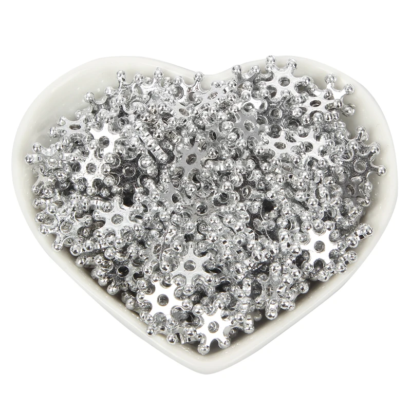 500 100 шт покрытые серебром акриловая Снежинка бусины 12 мм для ювелирных изделий