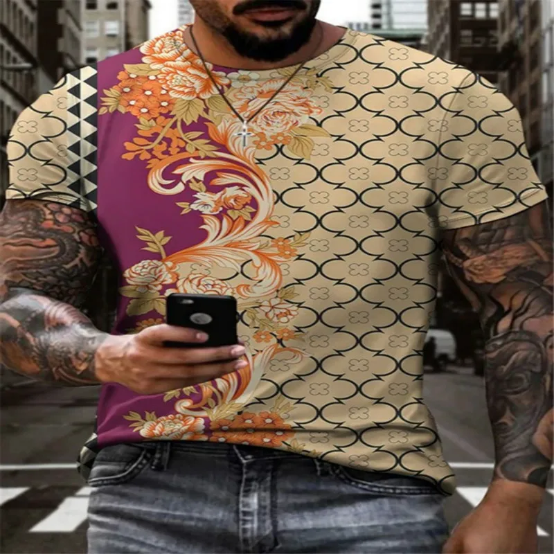 

2021 European and American new style men's loose casual printed T-shirt trendy men's tops, men's floral T-shirts