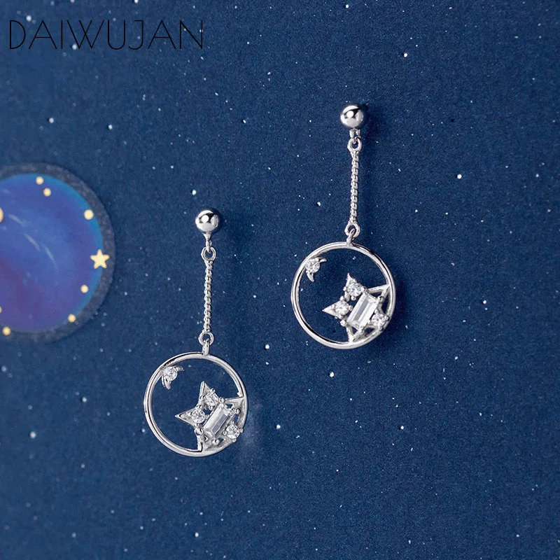 Серьги-подвески женские круглые из серебра 925 пробы с фианитом | Украшения и