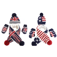 toddler kids 3 pieces winter warm beanie hat long scarf gloves set usa american uk british flag knitted pompom skull p8db