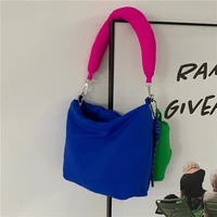 fashion design women small purse handbags color contrast nylon female crossbody bag klein blue space padded ladies shoulder bags