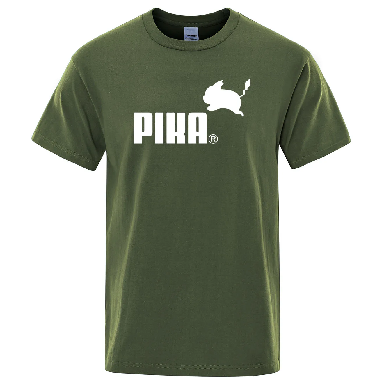 Летняя новая футболка Pika, мужские футболки с японским Аниме Покемон, футболки с Пикачу для мальчиков, хлопковая футболка с коротким рукавом, мужские повседневные футболки, топы - Цвет: army green 5