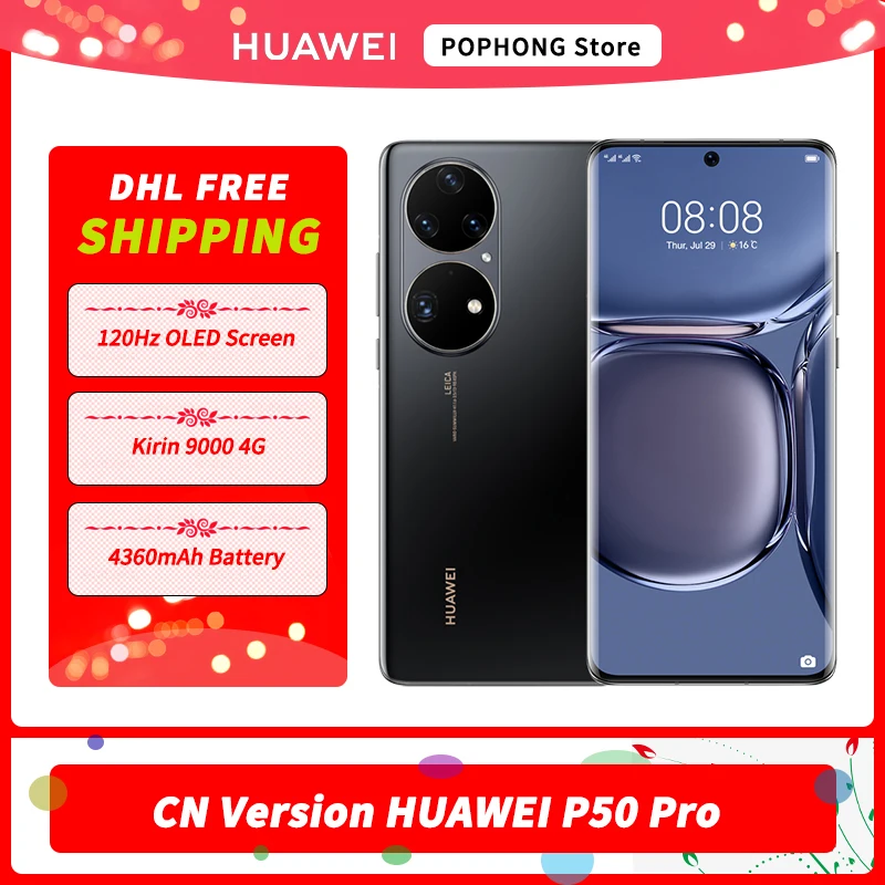 DHL FREE SHIP HUAWEI P50 Pro 4G Mobile Phone 6.6 Inch OLED Curved Screen HarmonyOS 2 Octa Core 50MP Quad Cameras NFC