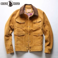 real leather jacket men brand multi pockets cow suede coat autumn winter zipper single breasted casual jacket plus size 4xl