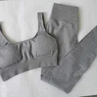 Женский комплект из двух предметов, серый, в рубчик, бесшовный, спортивный, для занятий йогой