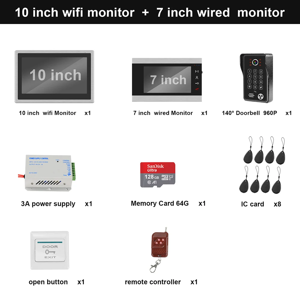 SET 1 HomeFong WI-FI видео-телефон двери Системы HD 10 дюйм беспроводной монитор с 7 дюймов проводной монитор Поддержка смарт-телефон в реальном времени Управление - Цвет: SET 1