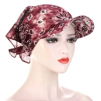 summer women headscarf turban hat cotton printing adjustable sun visor cap outdoor travel sun hat ladies shade hat beach cap