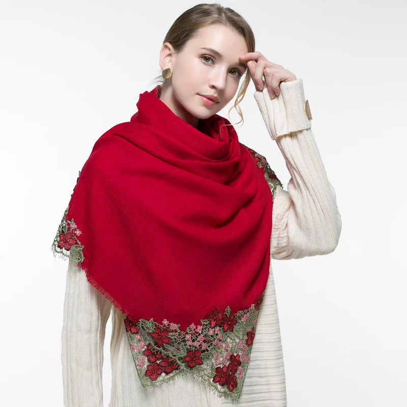 100% Wool Scarf Women Solid Black Bride Hollow Embroidery Warm Shawls and Wrap for Ladies Pashmina Bridesmaid Winter New Scarves |