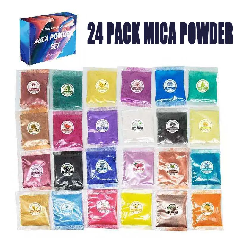 24 Pack Mica Powder for Epoxy Set Epoxy Resin Color Pigment Soap Dye Cosmetic Pigment Powder Colors for Resin