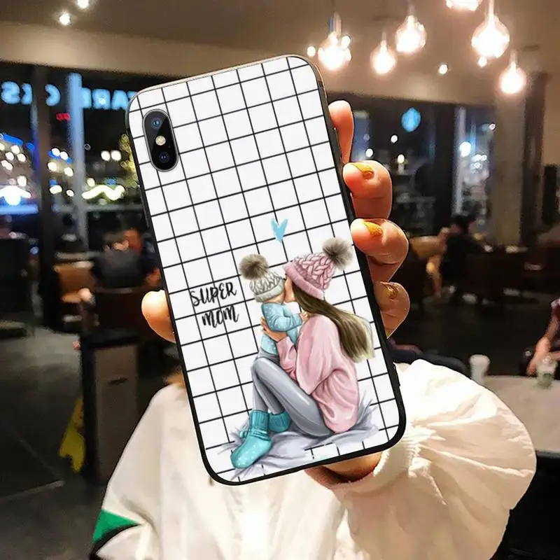 

girl Queen Mom baby White grid Phone Case for iPhone 11 12 pro XS MAX 8 7 6 6S Plus X 5S SE 2020 XR